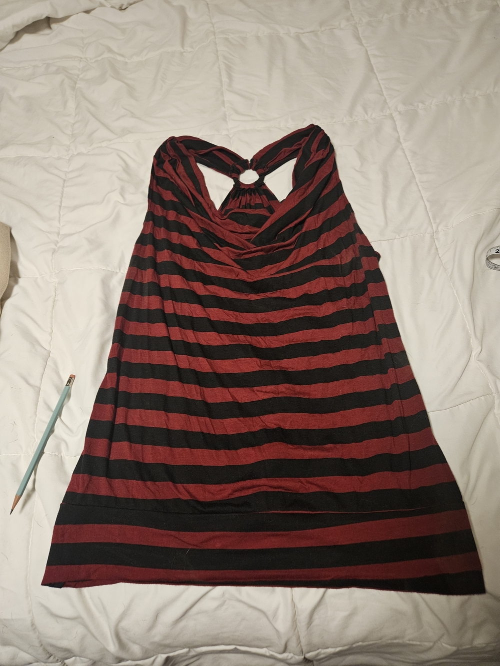 Red And Black Horizontally Striped Cowl Neck Halter Tank Top
